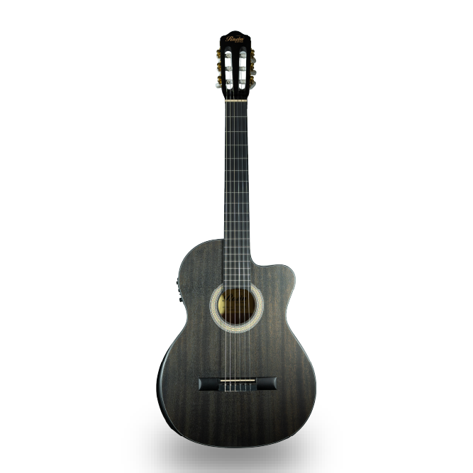 GUITARRA CLASICA, COLOR NEGRO MATE, CON ECUALIZADOR Y REPOSABRAZOS