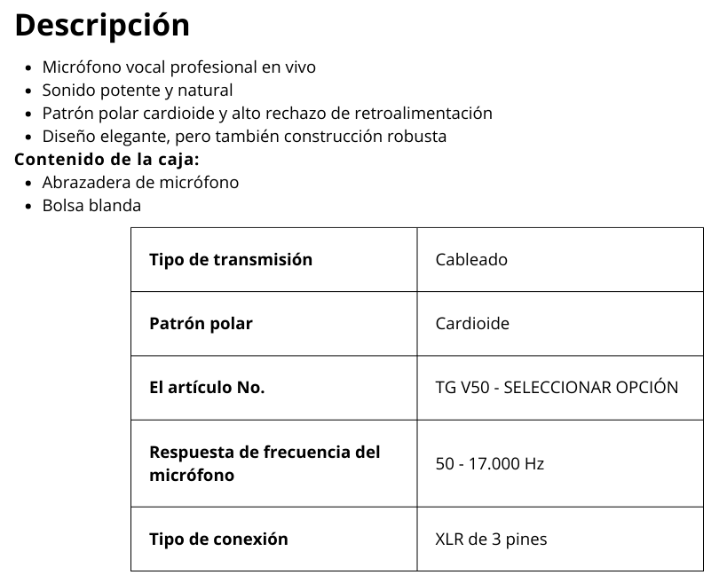 TG V50 Micrófono vocal dinámico