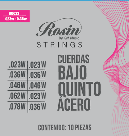 CUERDAS PARA BAJO QUINTO DE ACERO CALIBRE 023W-0.36W 10 PZAS