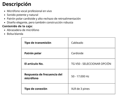 TG V50 Micrófono vocal dinámico